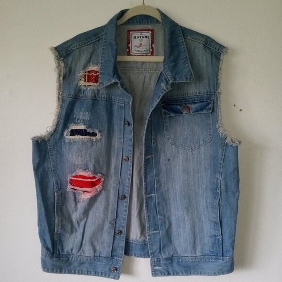 PARISH NATION Men's 3XL Distressed Denim Cut-Off Vest Moto - Picture 1 of 7